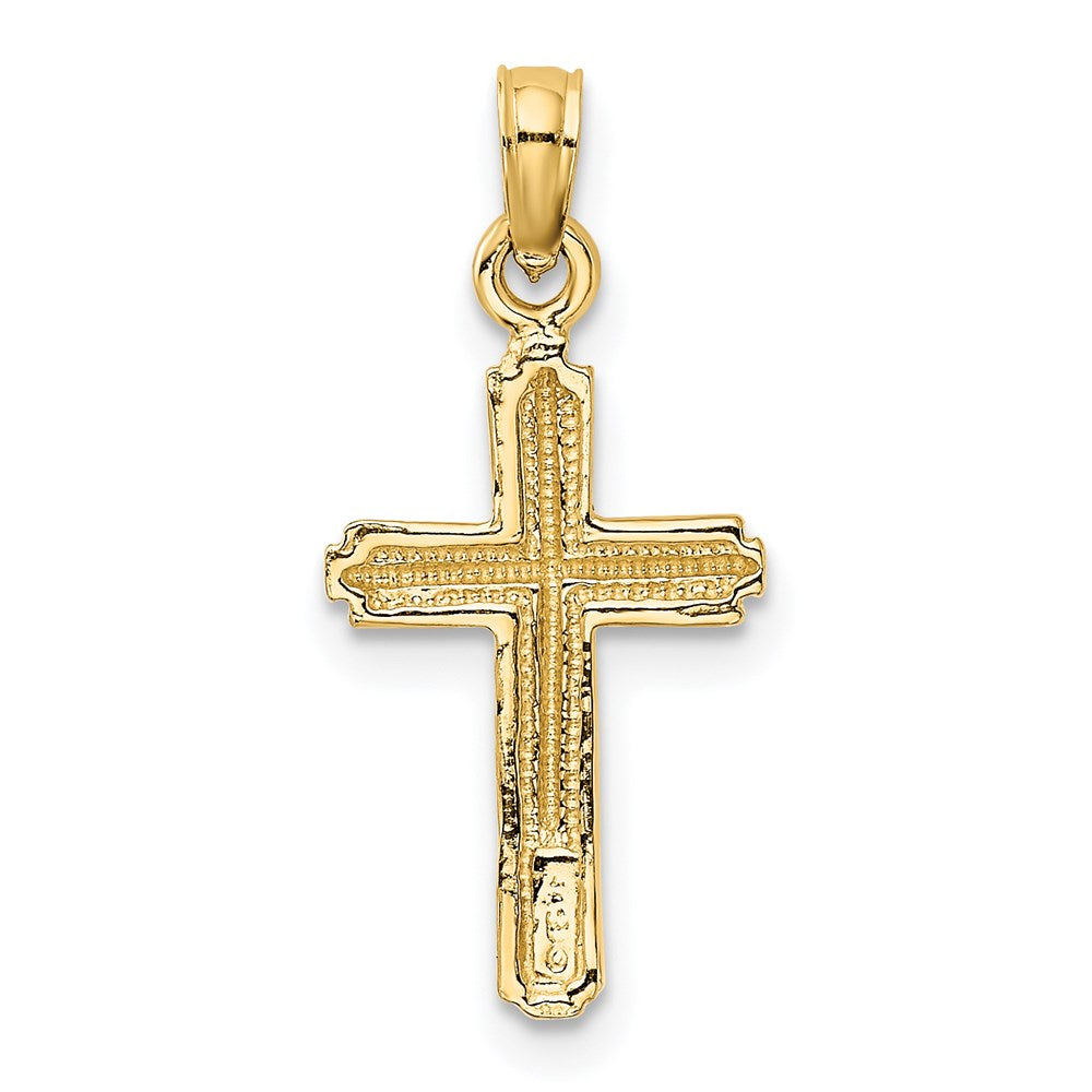 14K Gelbgold Poliert Kreuz mit Stripped Rand Anhänger