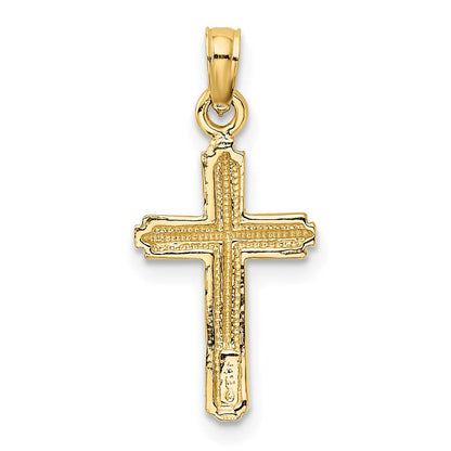 14K Gelbgold Poliert Kreuz mit Stripped Rand Anhänger