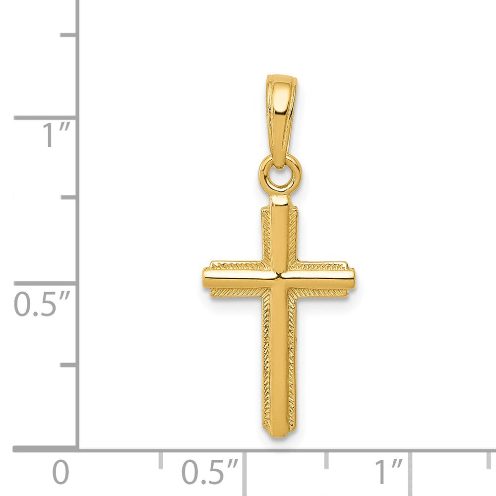14K Gelbgold Poliert Kreuz mit Stripped Rand Anhänger
