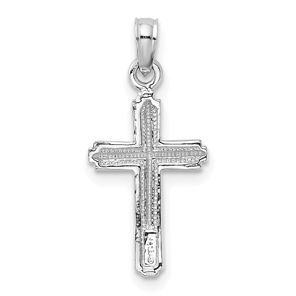 14K Weißgold Poliert Kreuz mit Striped Rand Anhänger