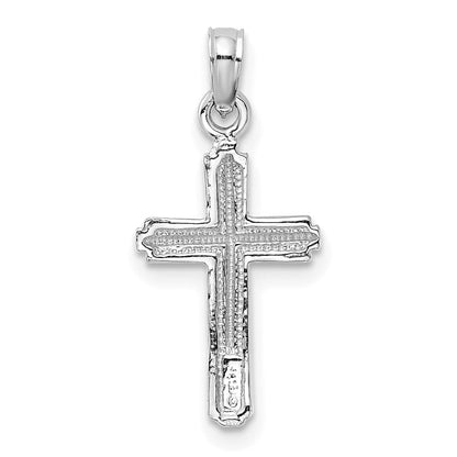 14K Weißgold Poliert Kreuz mit Striped Rand Anhänger