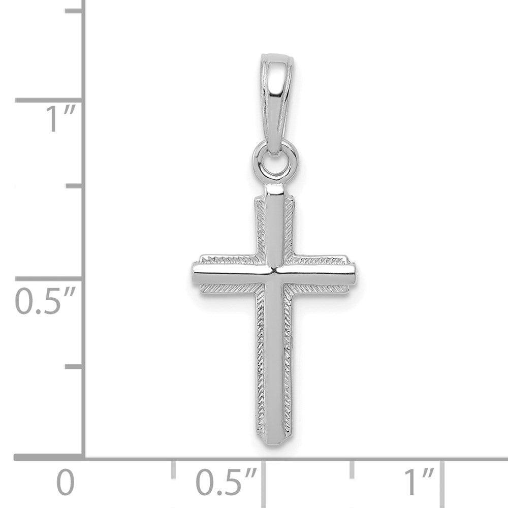 14K Weißgold Poliert Kreuz mit Striped Rand Anhänger