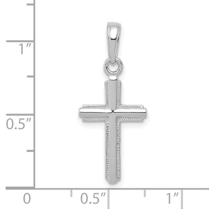 14K Weißgold Poliert Kreuz mit Striped Rand Anhänger