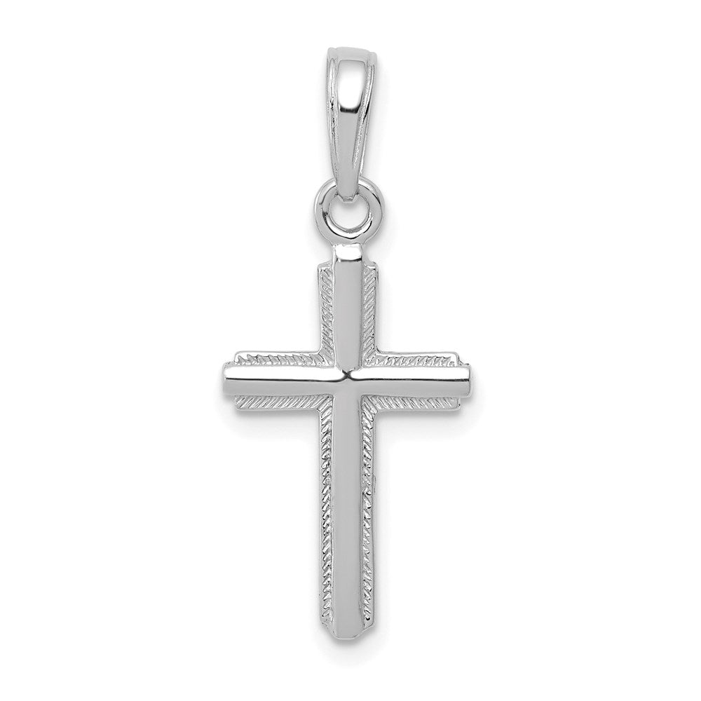 14K Weißgold Poliert Kreuz mit Striped Rand Anhänger