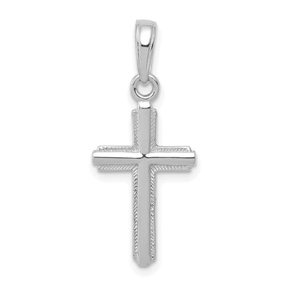 14K Weißgold Poliert Kreuz mit Striped Rand Anhänger
