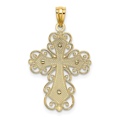 14K Bicolor Gold polierter zweistufiger Filigran-Kreuzanhänger
