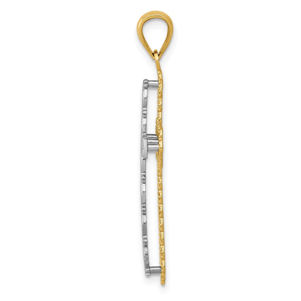 14K Bicolor Gold Polierter Kreuz-Anhänger mit 2 Ebenen