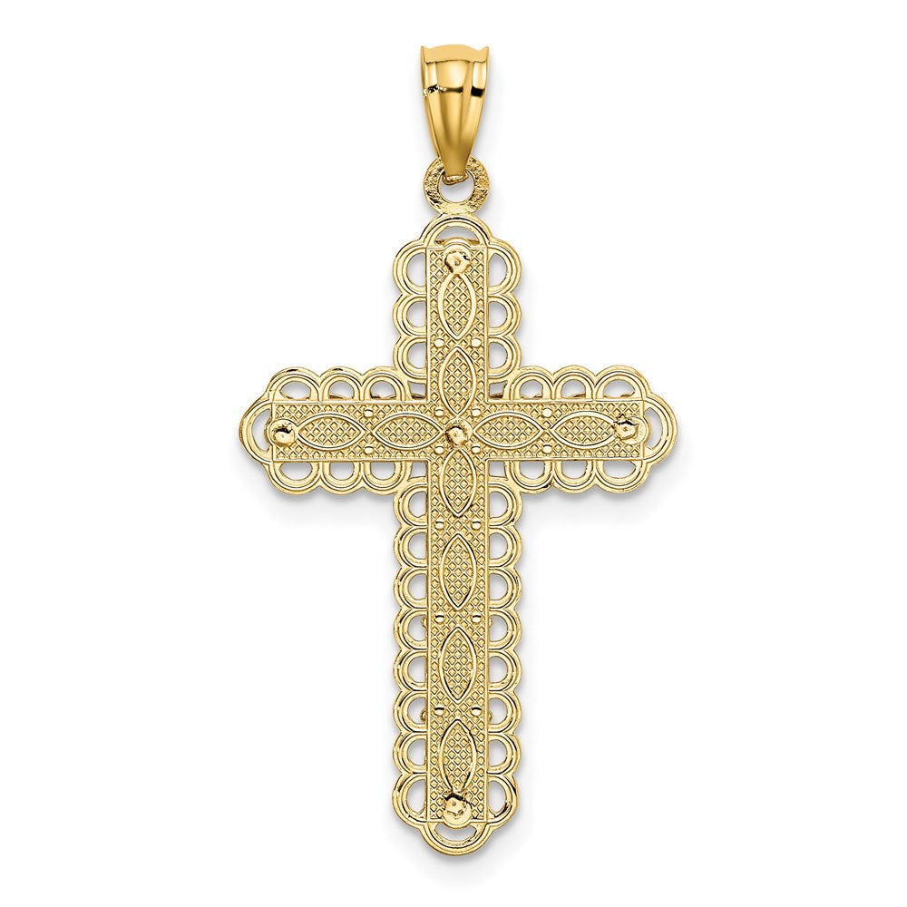 14K Bicolor Gold Polierter Kreuz-Anhänger mit 2 Ebenen