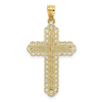 14K Bicolor Gold Polierter Kreuz-Anhänger mit 2 Ebenen