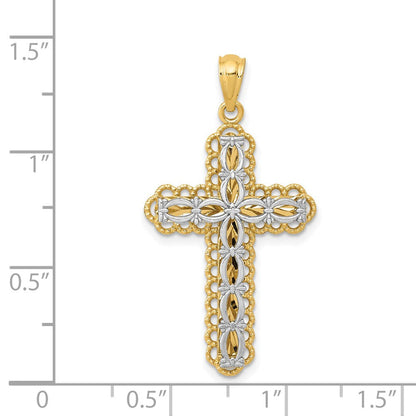 14K Bicolor Gold Polierter Kreuz-Anhänger mit 2 Ebenen