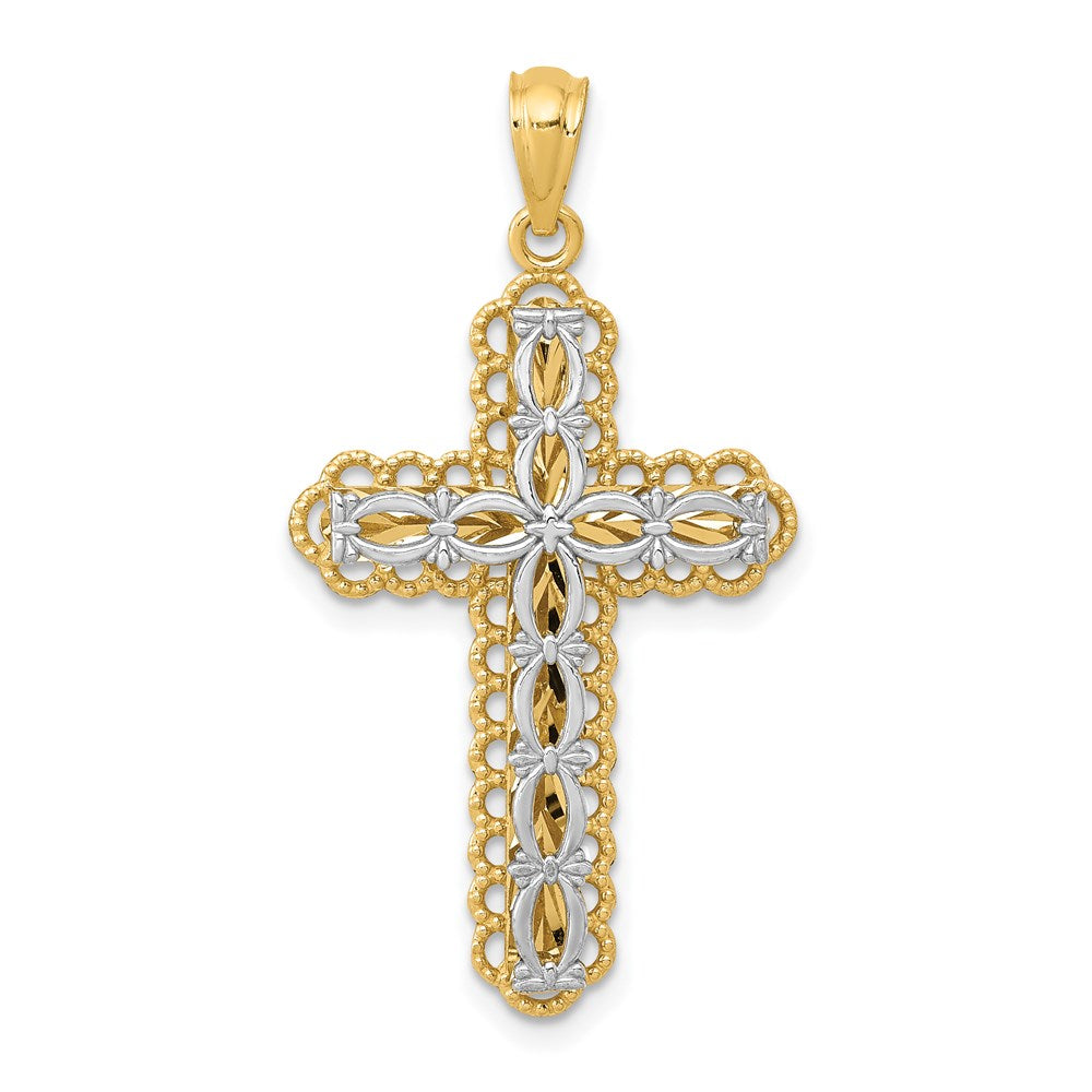 14K Bicolor Gold Polierter Kreuz-Anhänger mit 2 Ebenen