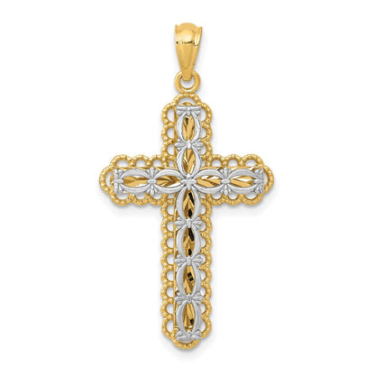 14K Bicolor Gold Polierter Kreuz-Anhänger mit 2 Ebenen
