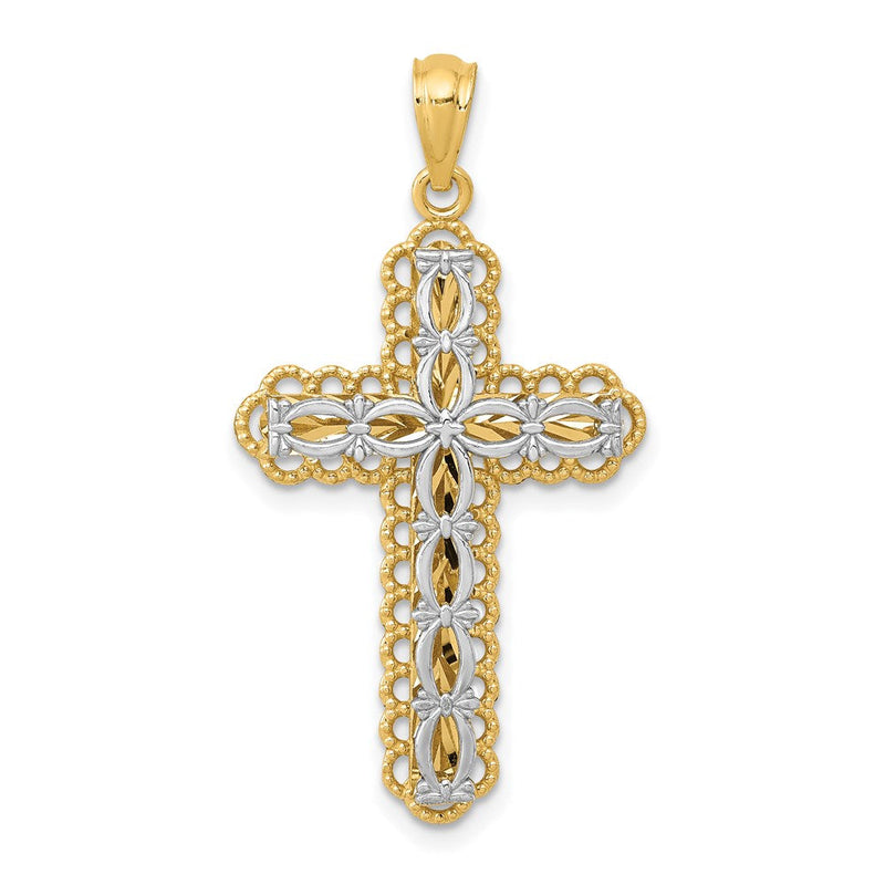 14K Bicolor Gold Polierter Kreuz-Anhänger mit 2 Ebenen