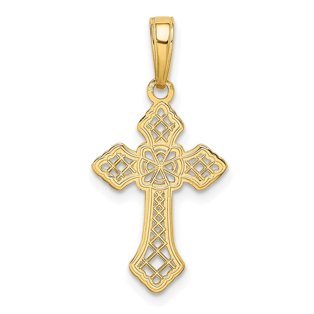 14K Gelbgold Poliert Passion Kreuz mit Lace Mittig Anhänger