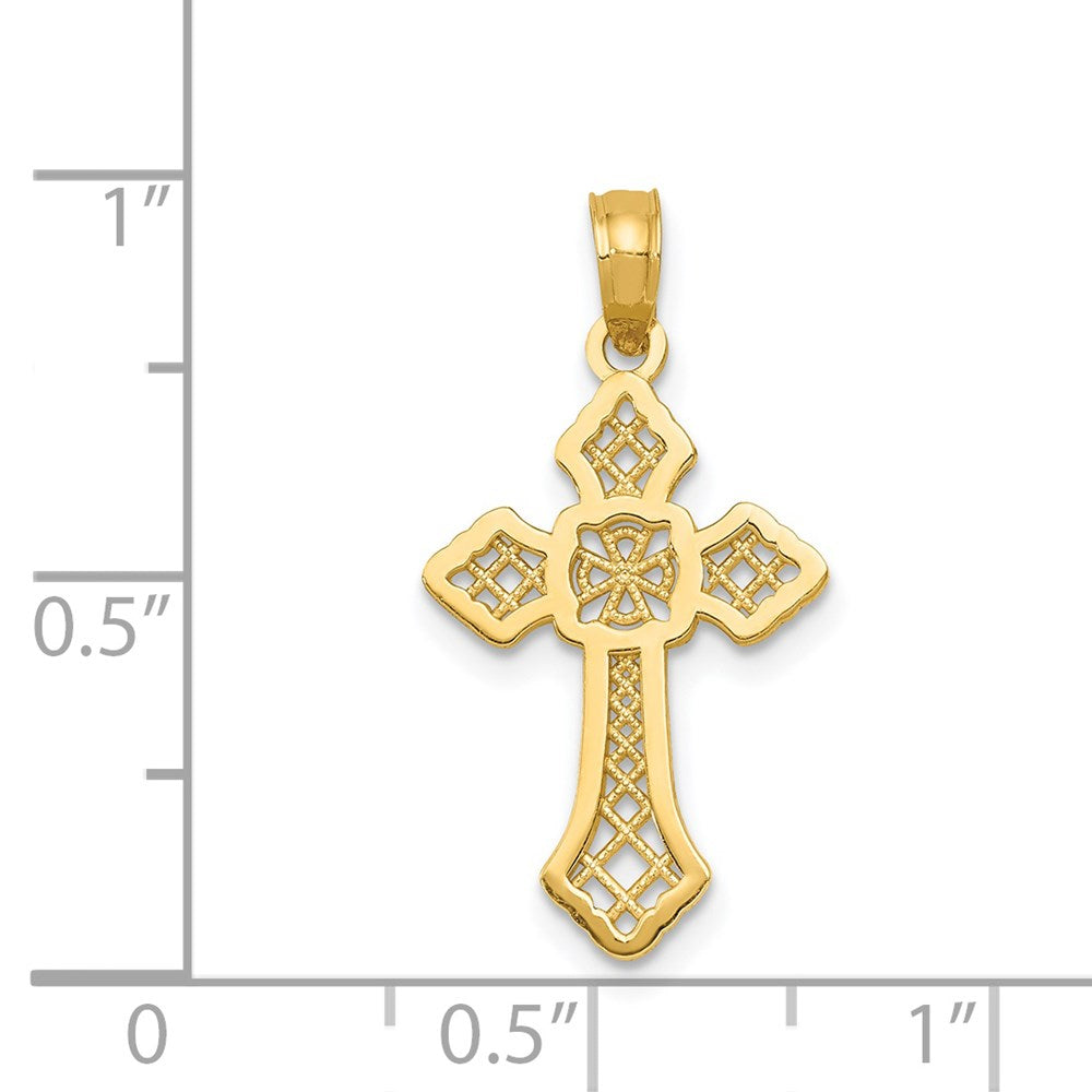 14K Gelbgold Poliert Passion Kreuz mit Lace Mittig Anhänger