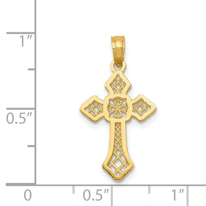 14K Gelbgold Poliert Passion Kreuz mit Lace Mittig Anhänger