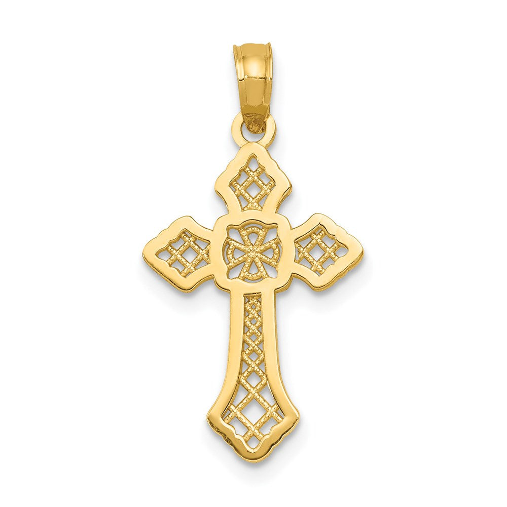 14K Gelbgold Poliert Passion Kreuz mit Lace Mittig Anhänger