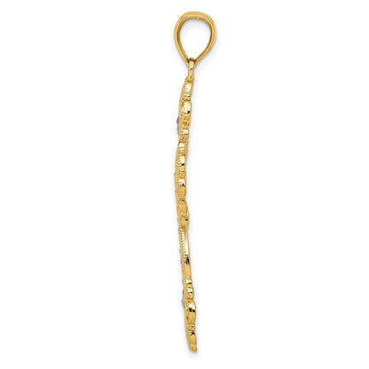 Kreuzanhänger aus 14K Gelb- und Rhodiumgold mit rhodinierter Politur und strukturiertem Diamantmuster