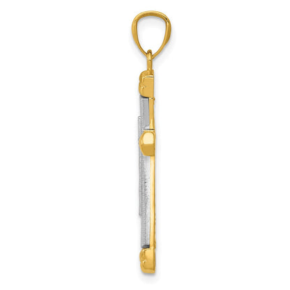 14K Bicolor Poliert Diamantiert Kreuz Anhänger