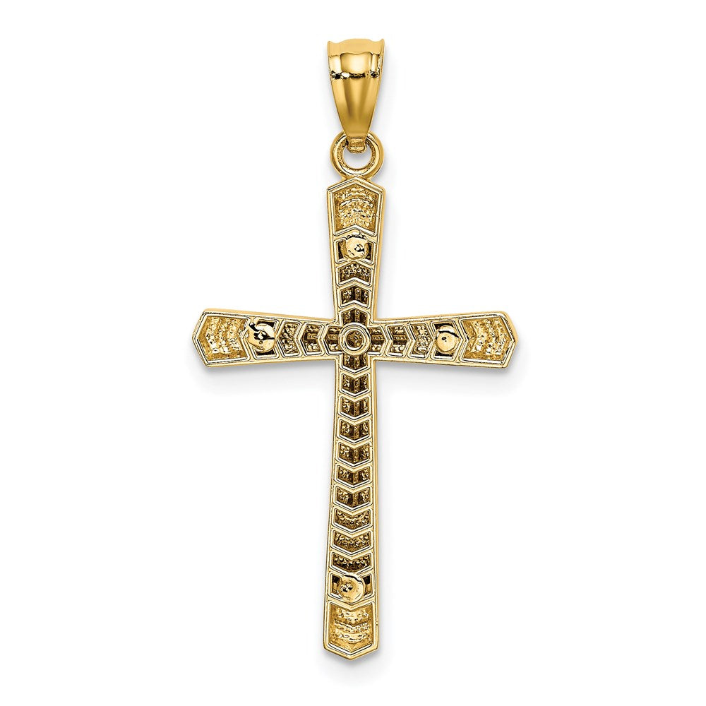14K Bicolor Poliert Diamantiert Kreuz Anhänger