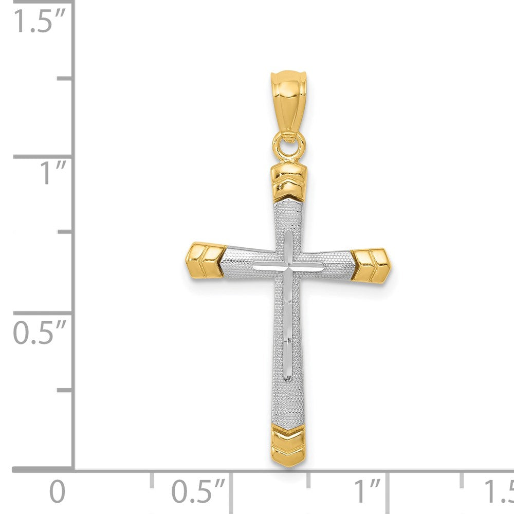 14K Bicolor Poliert Diamantiert Kreuz Anhänger