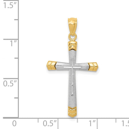 14K Bicolor Poliert Diamantiert Kreuz Anhänger