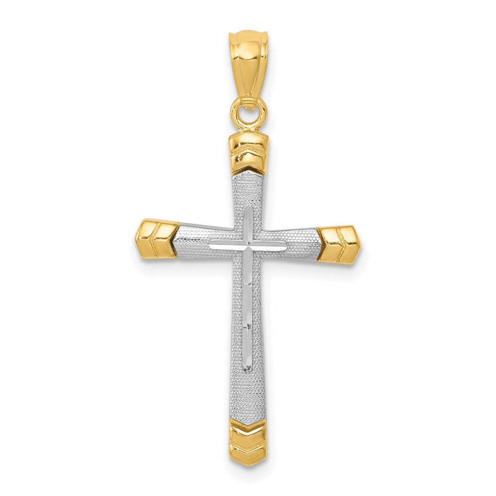 14K Bicolor Poliert Diamantiert Kreuz Anhänger