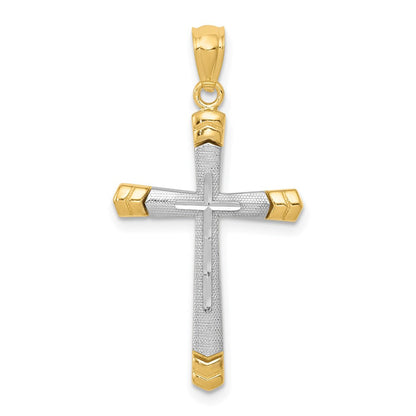 14K Bicolor Poliert Diamantiert Kreuz Anhänger