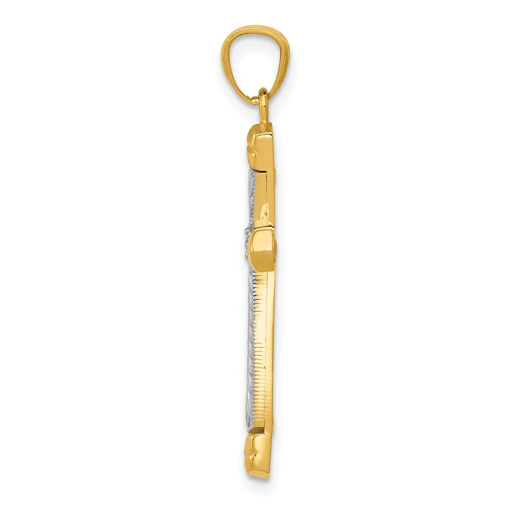 14K Gelb-/Weißgold polierter DC-Kreuz-Anhänger mit 0,015 ct. Diamant