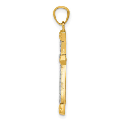 14K Gelb-/Weißgold polierter DC-Kreuz-Anhänger mit 0,015 ct. Diamant