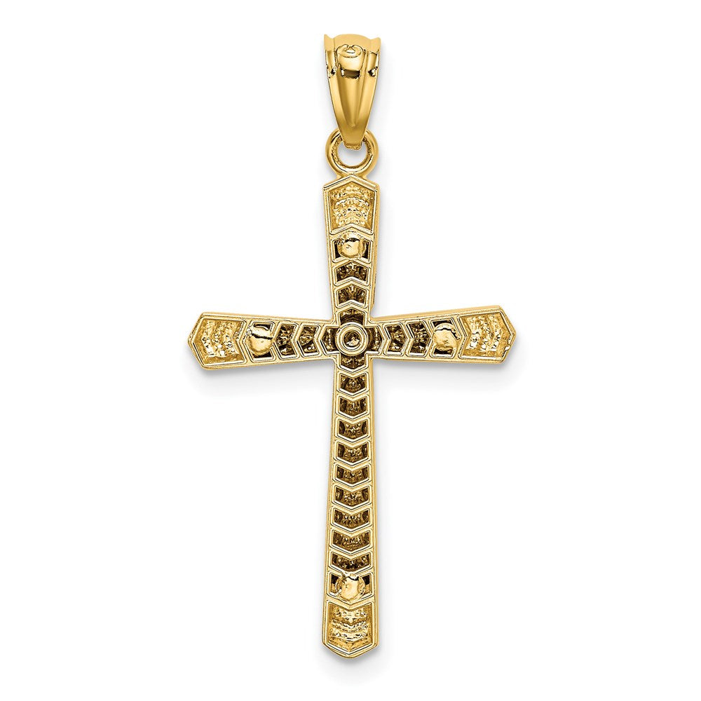 14K Gelb-/Weißgold polierter DC-Kreuz-Anhänger mit 0,015 ct. Diamant