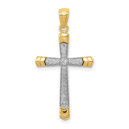 14K Gelb-/Weißgold polierter DC-Kreuz-Anhänger mit 0,015 ct. Diamant
