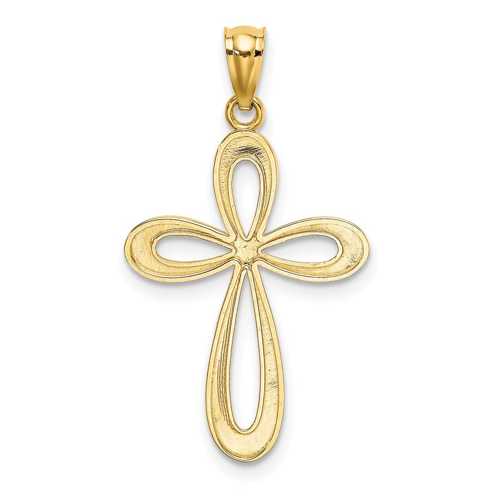 14K Gelbgold Poliert Schleife Kreuz Anhänger