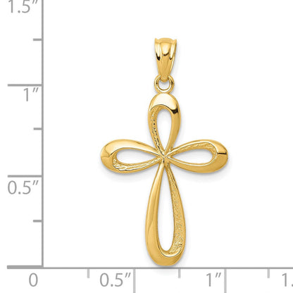 14K Gelbgold Poliert Schleife Kreuz Anhänger