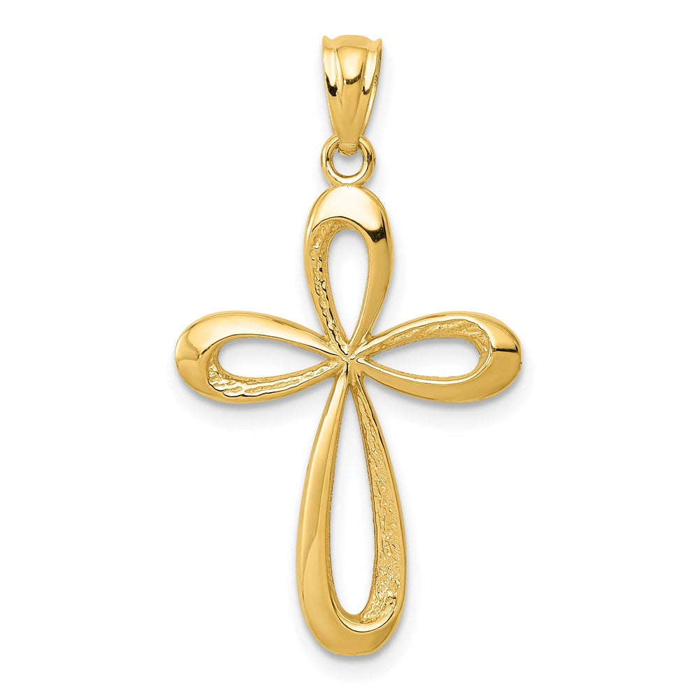 14K Gelbgold Poliert Schleife Kreuz Anhänger