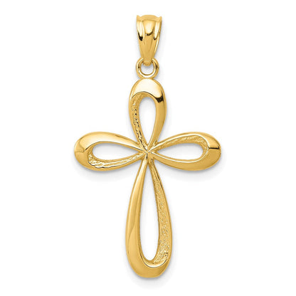 14K Gelbgold Poliert Schleife Kreuz Anhänger