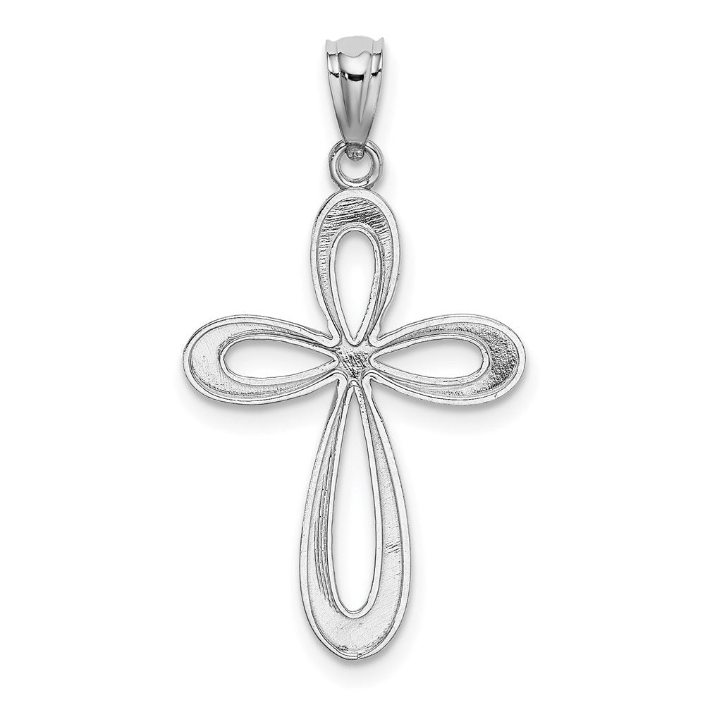 14K Weißgold Poliert Schleife Kreuz Anhänger