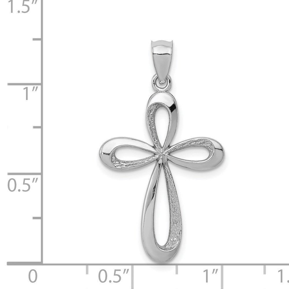 14K Weißgold Poliert Schleife Kreuz Anhänger