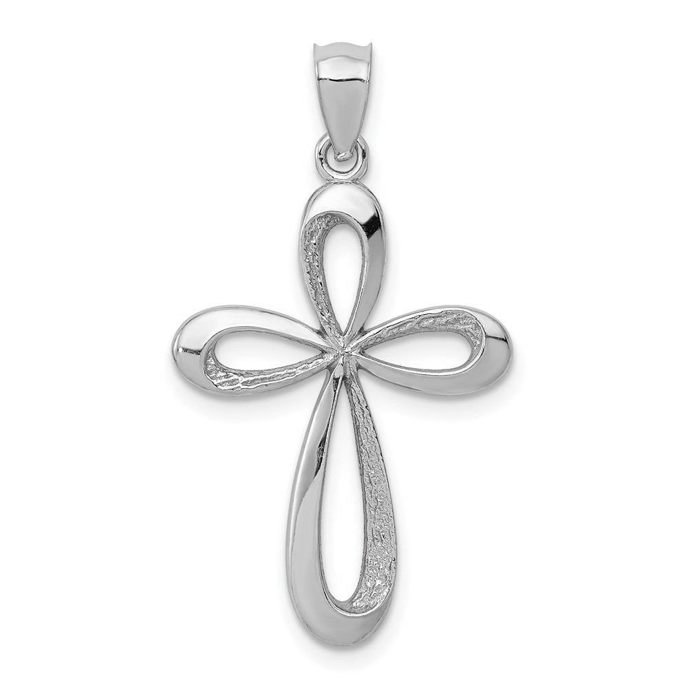 14K Weißgold Poliert Schleife Kreuz Anhänger