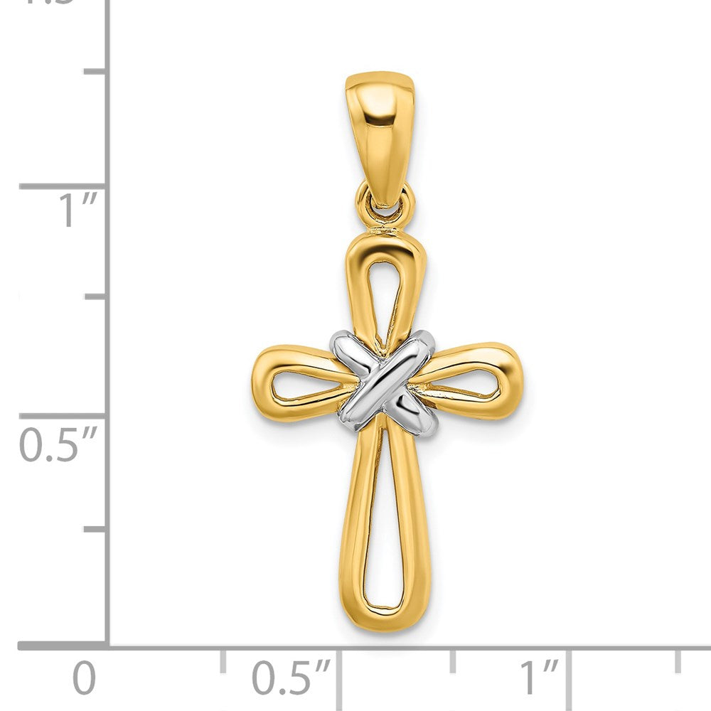 14K Bicolor Gold Kreuz-Anhänger mit X-Mittelstück