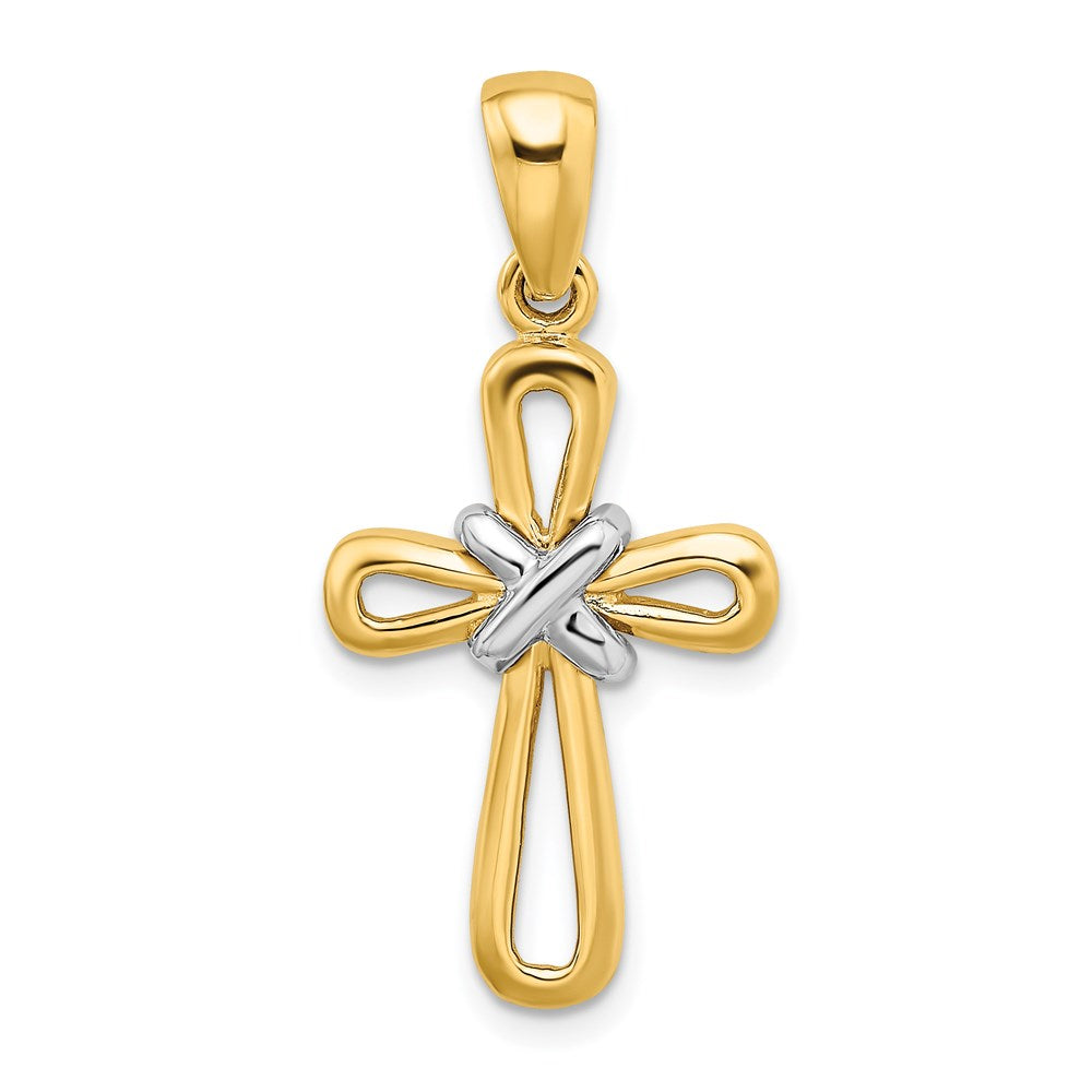 14K Bicolor Gold Kreuz-Anhänger mit X-Mittelstück