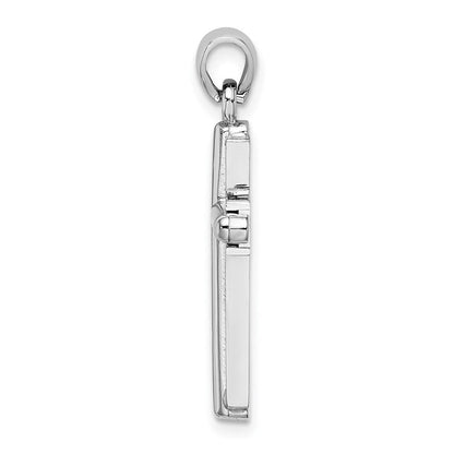 14K Weißgold Kreuz-Charm mit Facettenschliff, zweidimensional, stabförmig