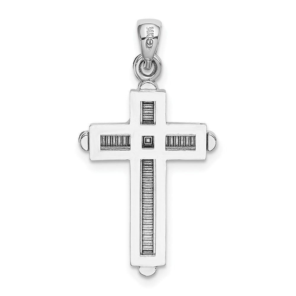 14K Weißgold Kreuz-Charm mit Facettenschliff, zweidimensional, stabförmig