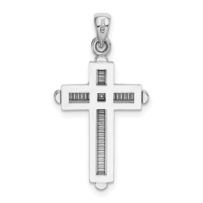 14K Weißgold Kreuz-Charm mit Facettenschliff, zweidimensional, stabförmig