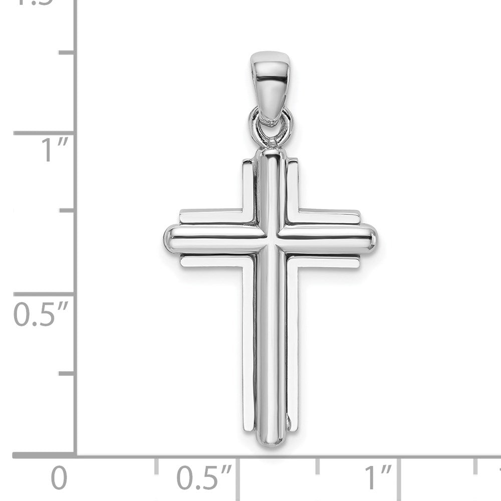 14K Weißgold Kreuz-Charm mit Facettenschliff, zweidimensional, stabförmig
