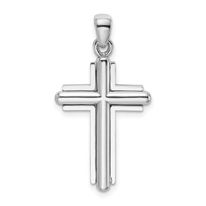 14K Weißgold Kreuz-Charm mit Facettenschliff, zweidimensional, stabförmig