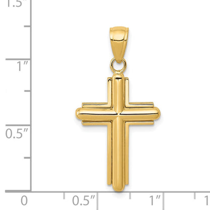 14K Gelbgold Kreuzanhänger, poliert, mit abgeschrägten Balken und Rahmen