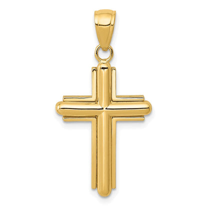 14K Gelbgold Kreuzanhänger, poliert, mit abgeschrägten Balken und Rahmen
