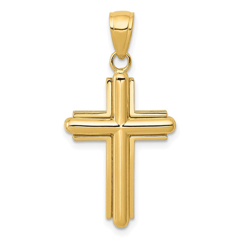 14K Gelbgold Kreuzanhänger, poliert, mit abgeschrägten Balken und Rahmen