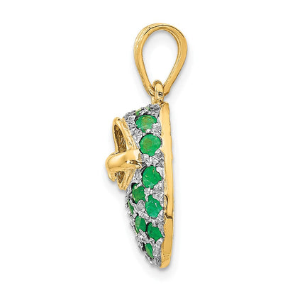 14K Gelb- und Rhodiumgold & Rhodium Baby-Schuh-Charm mit Krappenfassung, Mai/Smaragd